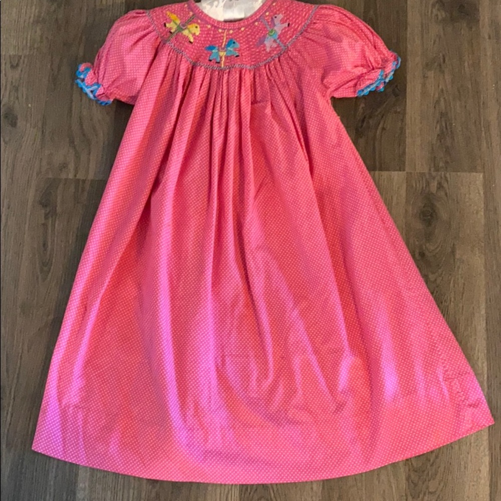 Pink Polka Dot Smocked Carousel Dress
